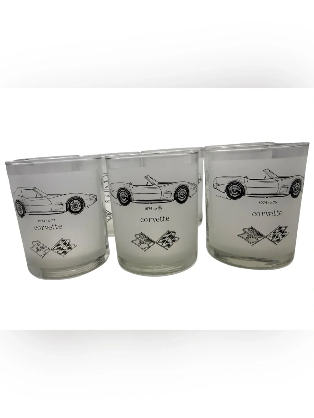 Vintage Corvette  Car Glass Tumblers – Clear Set of 7